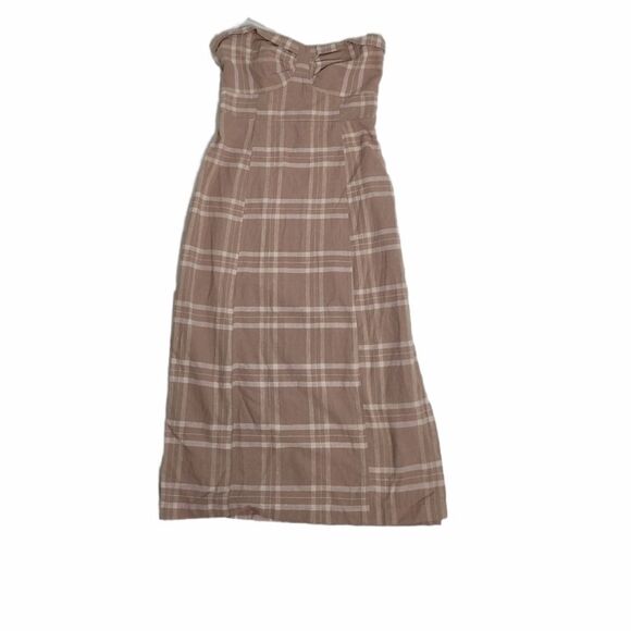 FREE PEOPLE dress life like this neutral tan and white‎ plaid linen S - Picture 3 of 10